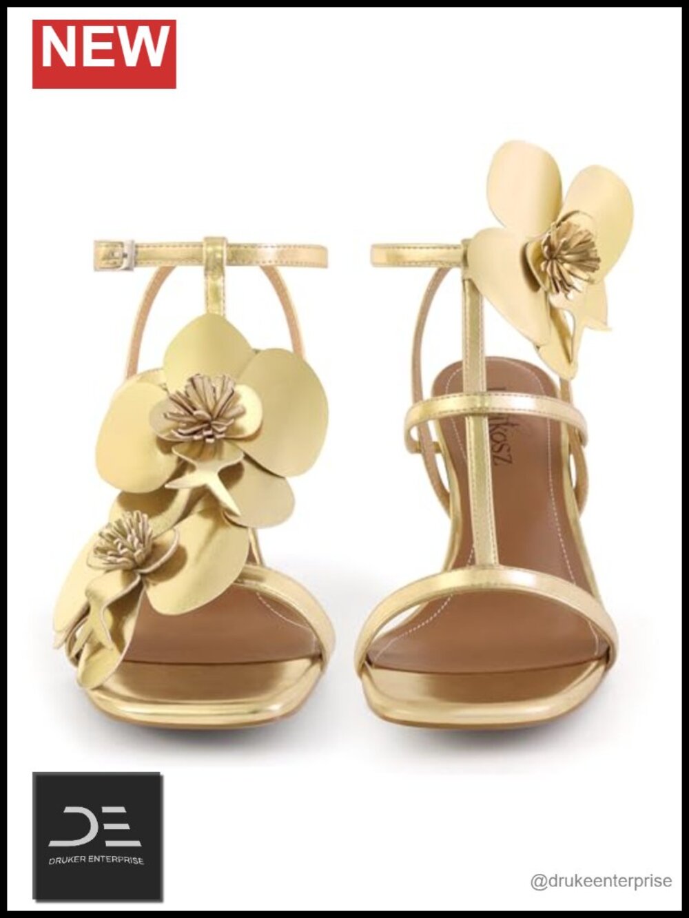 Strappy Heeled Sandals Floral Square Toe Womens Dressy Shoes 3 Inch